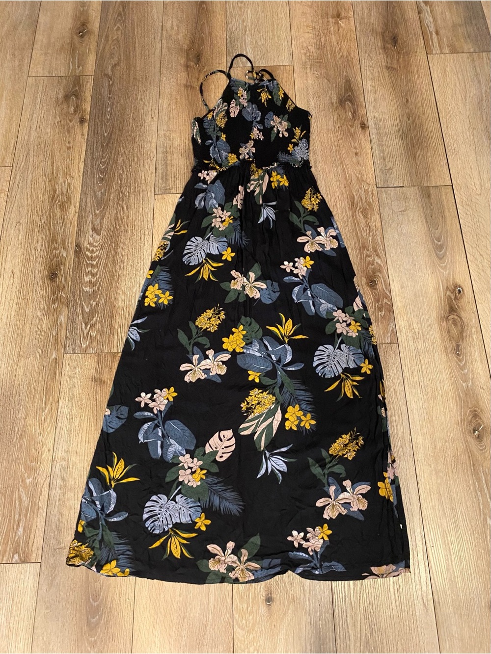 Pimkie Collection Maxi Dress Black Tropical Floral  Hawaiian Festival Size XS